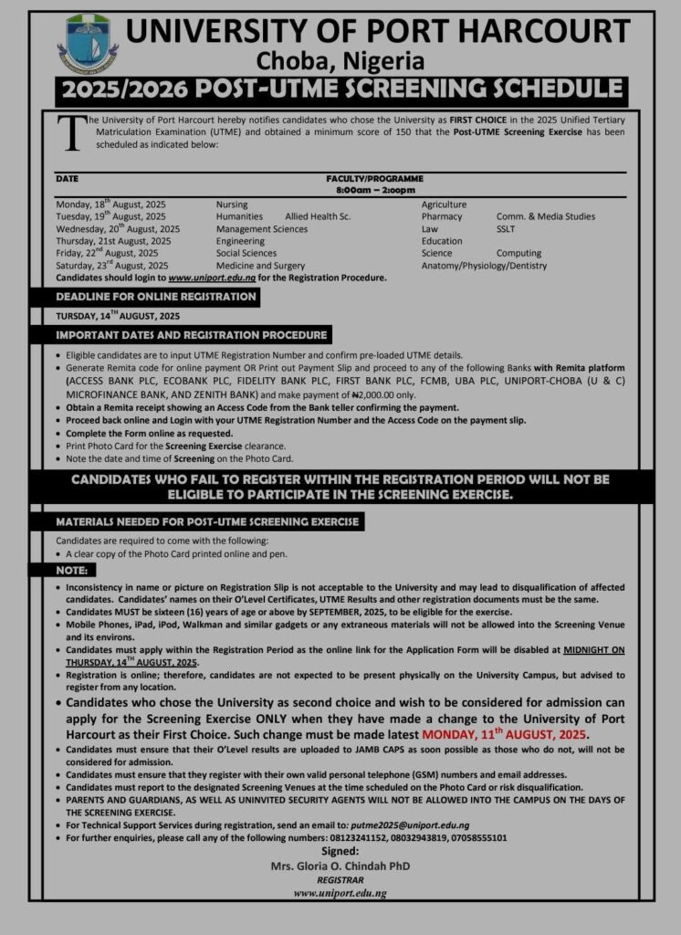 uniport post utme